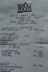 $5 lunch - the evidence Whole Foods receipt